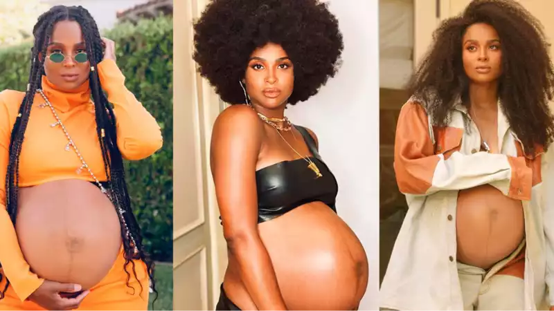 Ciara shines in three different hairstyles for her maternity shoot at home