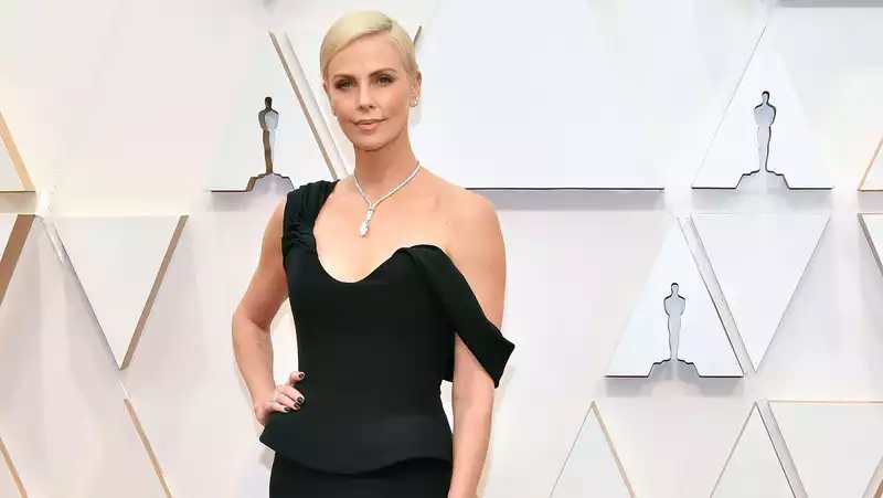 Charlize Theron in a thigh-slit Dior dress at the 2020 Oscars