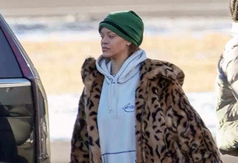 Rihanna dresses up her loungewear with a leopard coat