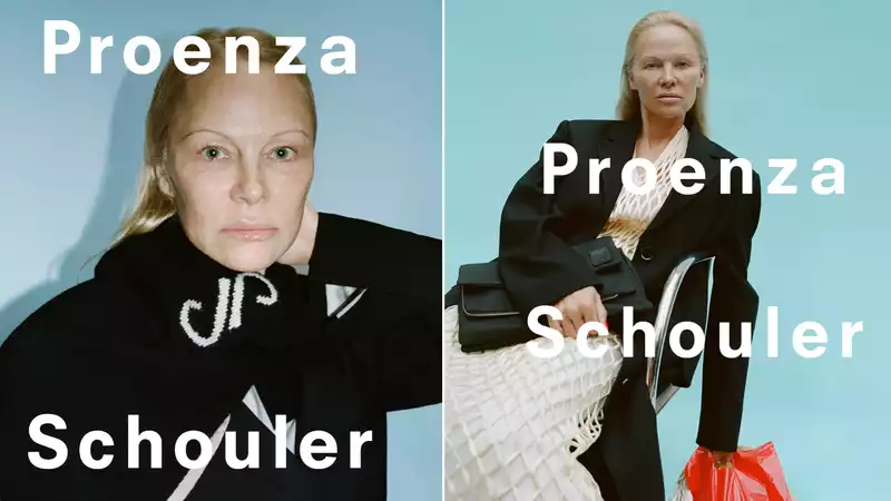 Pamela Anderson appears without makeup in Proenza Schouler's Spring 2024 campaign.